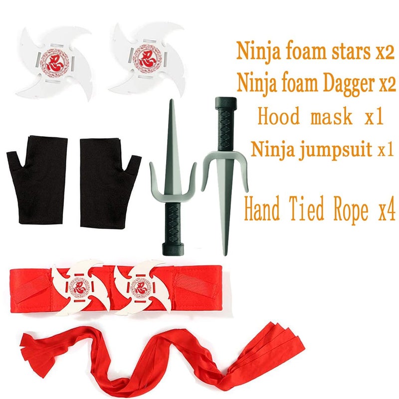 SATKULL Ninja Costumes for Kids Muscle Ninja Costume with Ninjas Accessories Toys Best Children Gifts(Kids-L-8/9T Black) - Image 4